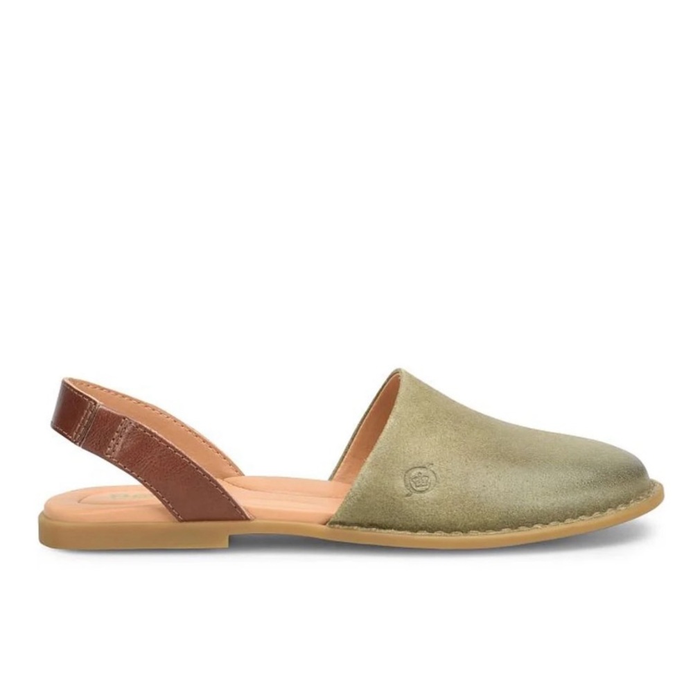 Børn “Leif” Womens Leather Slip On Slingback Sandals, sz8, color: kiwi/brown